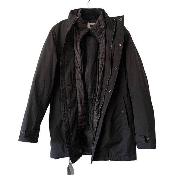 Joseph Abboud Size M Black Filled Lined Coat Detachable Inner Layer Zip Snap - Picture 7 of 9